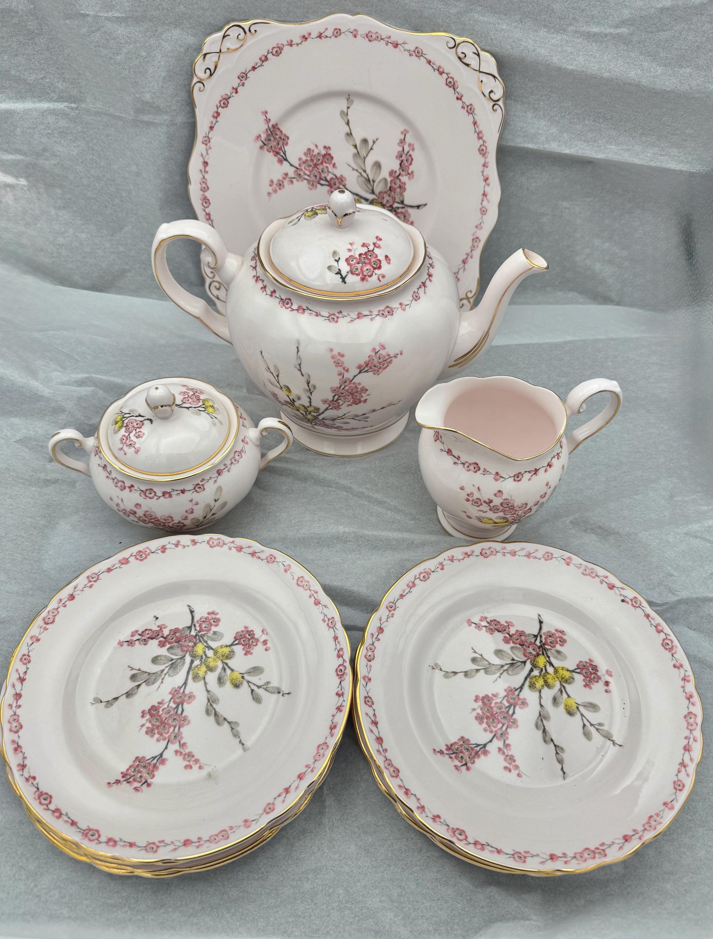 Vintage Crown Tuscan April Beauty Pink English Porcelain Teaset