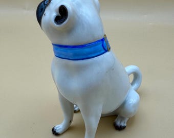 Antique Meissen Porcelain Small 4” Pug Dog W/blue Collar Figurine