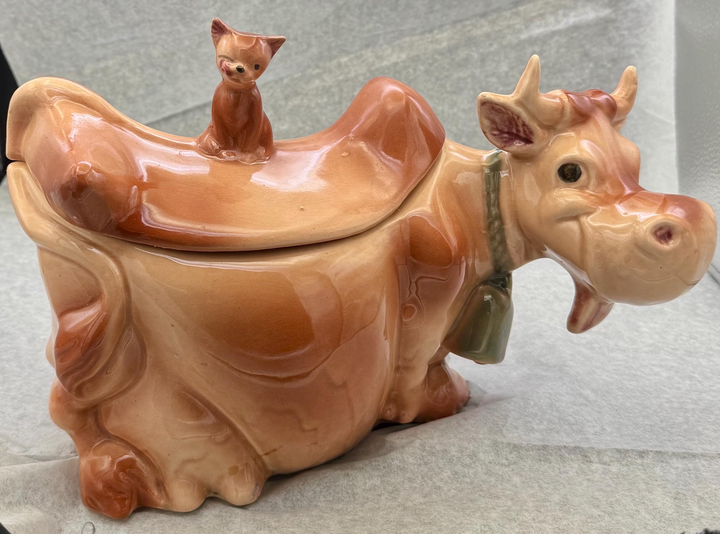 Vintage Brush Mccoy W10 Brown Cow Winking Kitten Ceramic Cookie