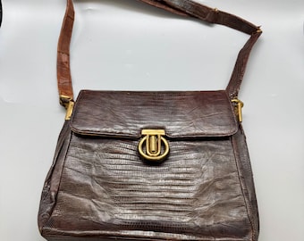 Fino bolso vintage Art Déco Bellestone de piel de cocodrilo marrón