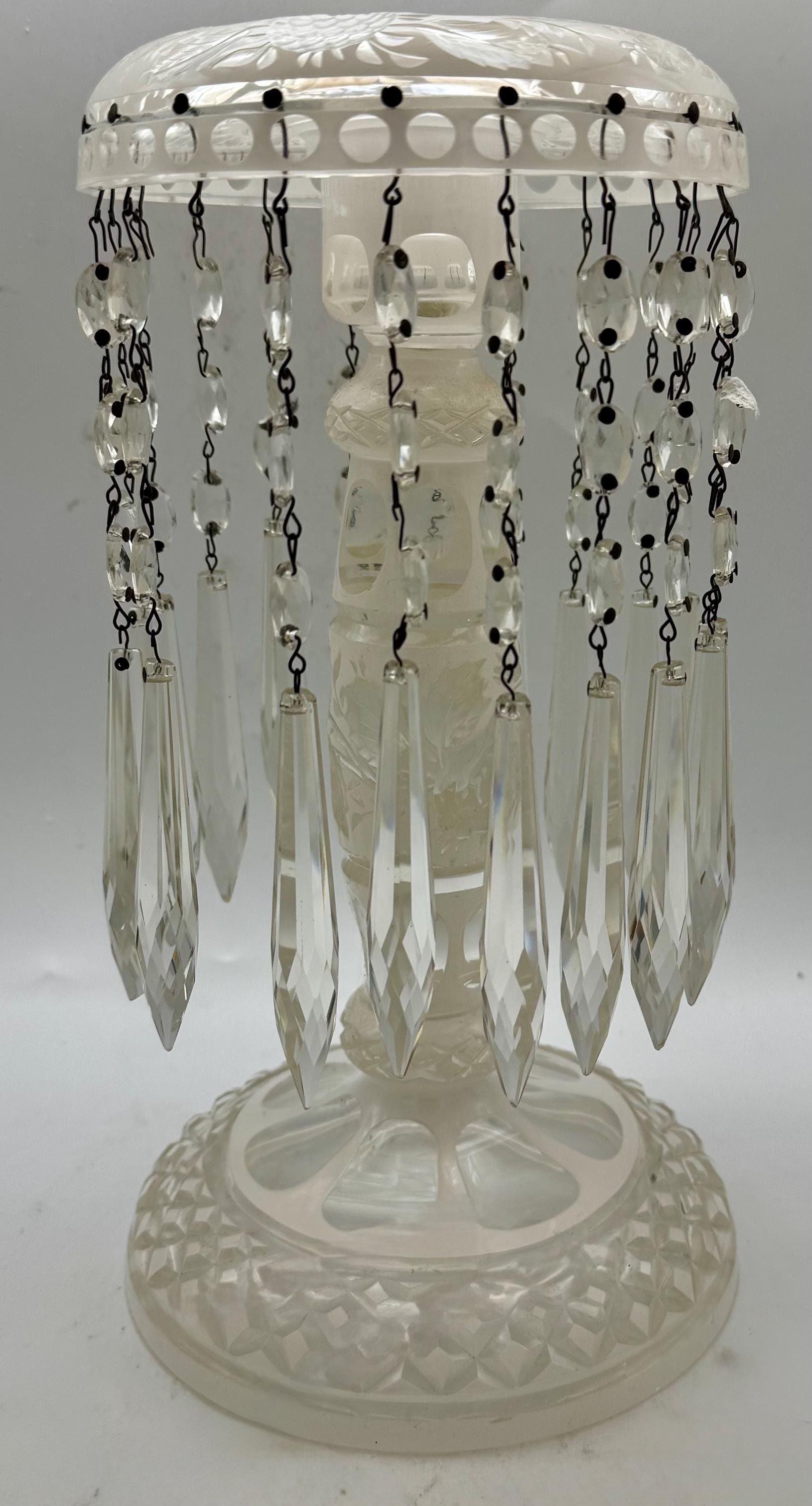 Antique Victorian Bohemian Cut Glass Single Luster Candle Holder