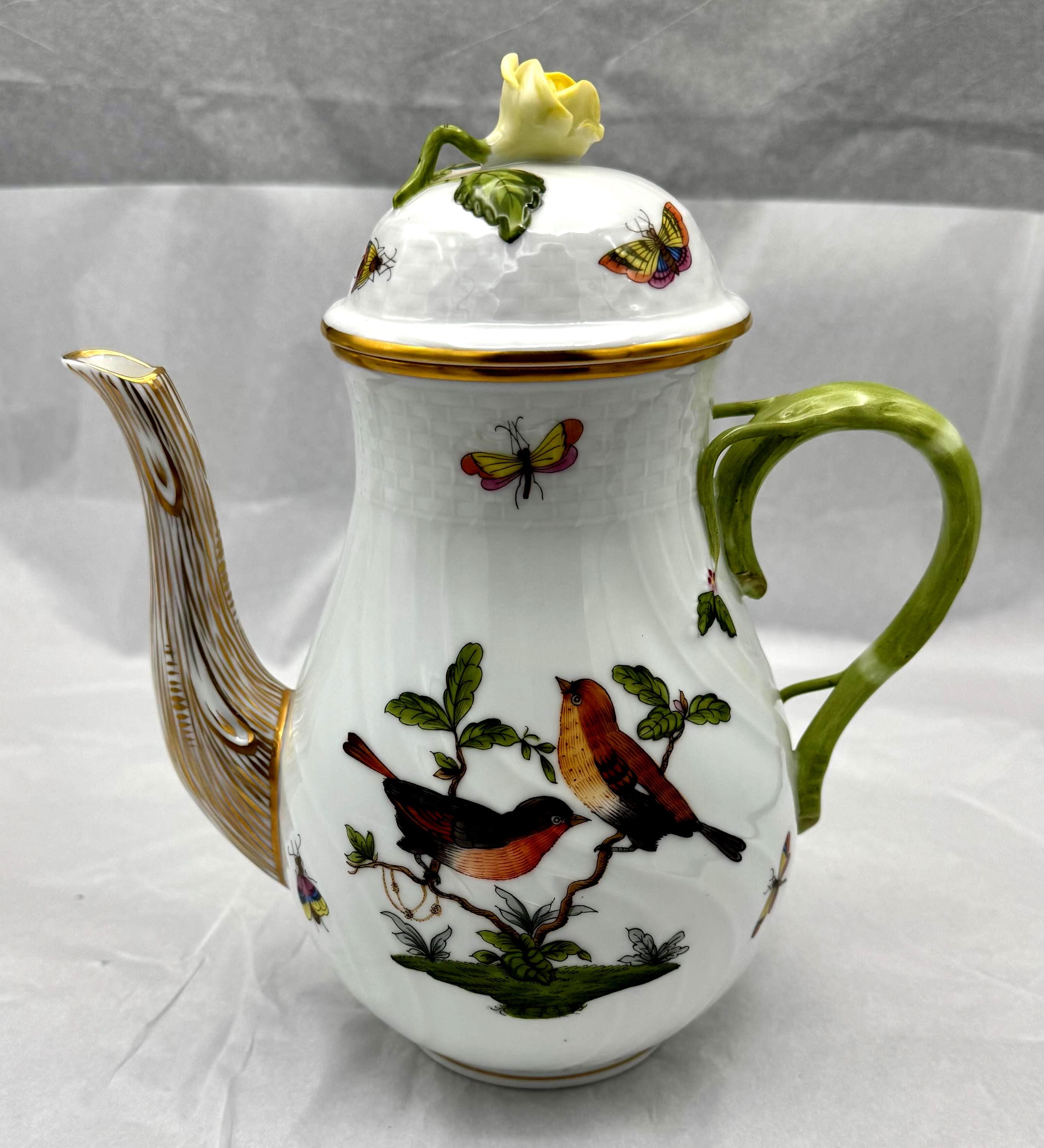 Herend Rothschild Bird Porcelain Coffee Pot 16-12/20 Ex Cond
