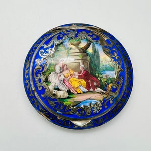 Vintage Austrian Blue Enamel Sterling Silver Scenic Compact