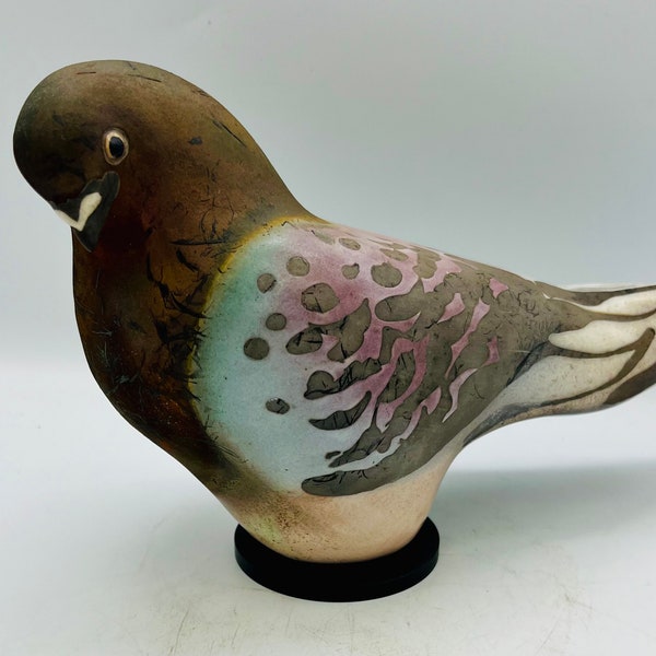 Vintage Signed Coalson Raku Art Pottery Pigeon