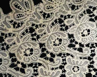 Antique Handmade 6” wide Panel Lace Flower Design Trim