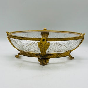 Antique Baccarat Empire Cut Glass Bronze Dore Bowl