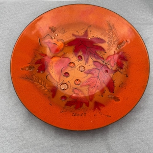 Vibrant Vintage MCM Sascha Brastoff 12” Orange Autumn Leaves Copper Bowl