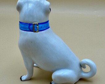 Antique Meissen Porcelain Small 4” Pug Dog W/blue Collar Figurine