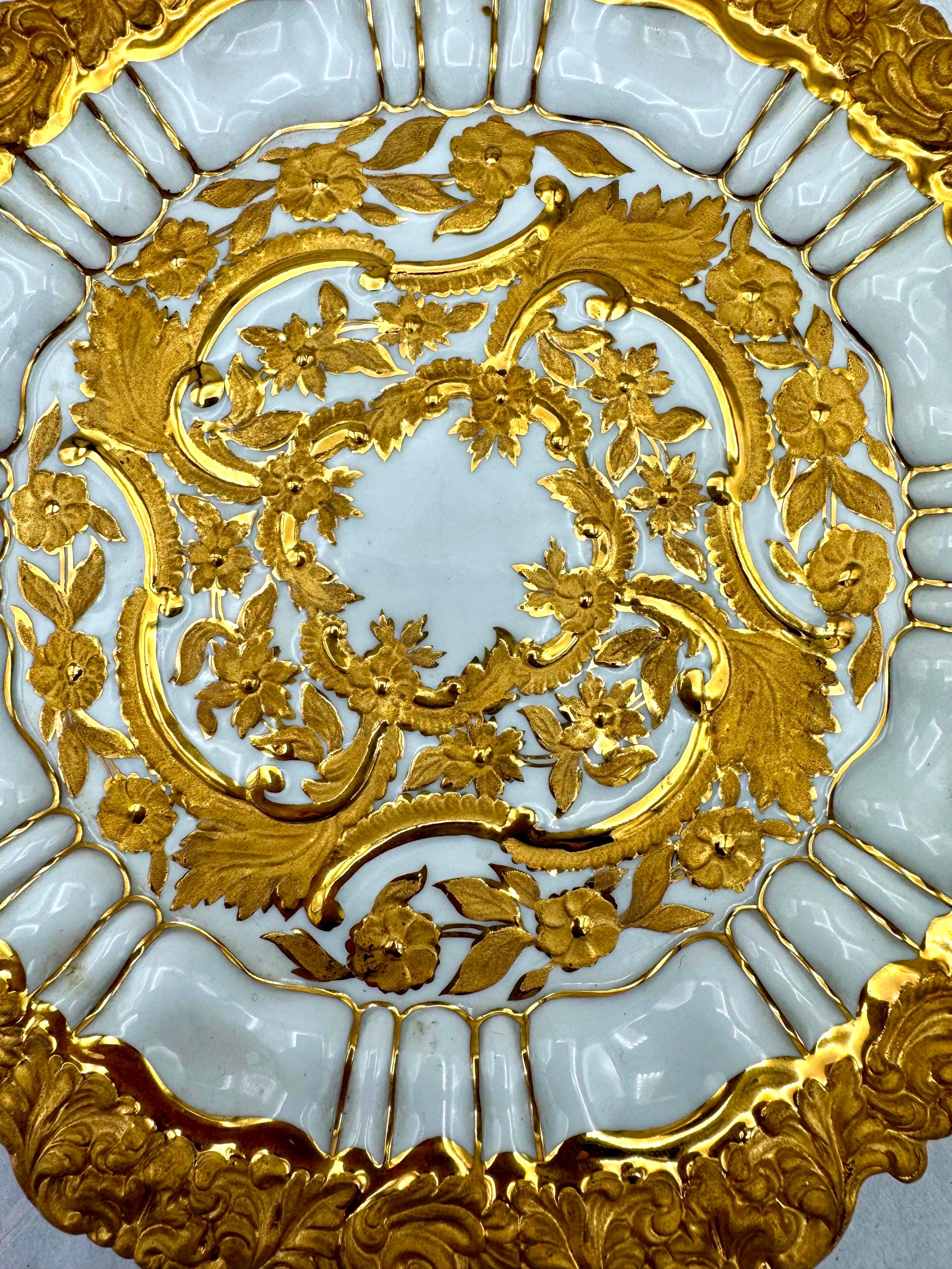 Antique Meissen Rococo Encrusted Gold White Porcelain 8.5” Cabinet