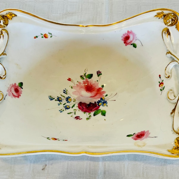 Antique Bloor Royal Crown Derby porcelain centerpiece bowl basket pink roses