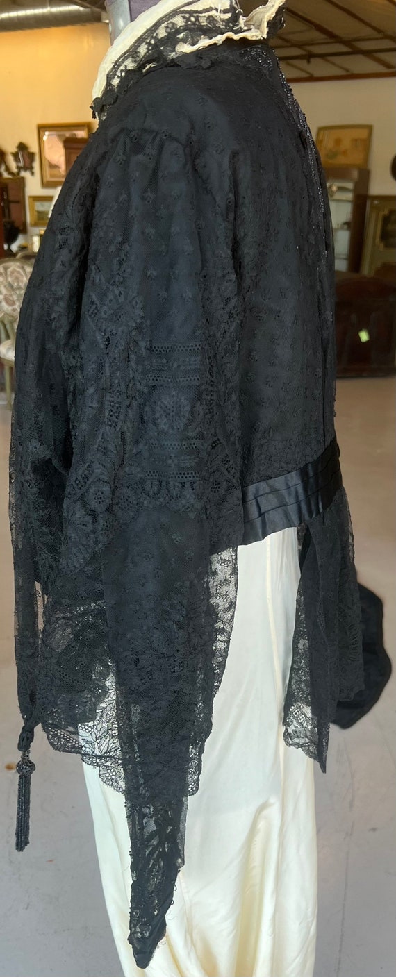 Antique Victorian Black Chantilly Lace Beaded Si… - image 2