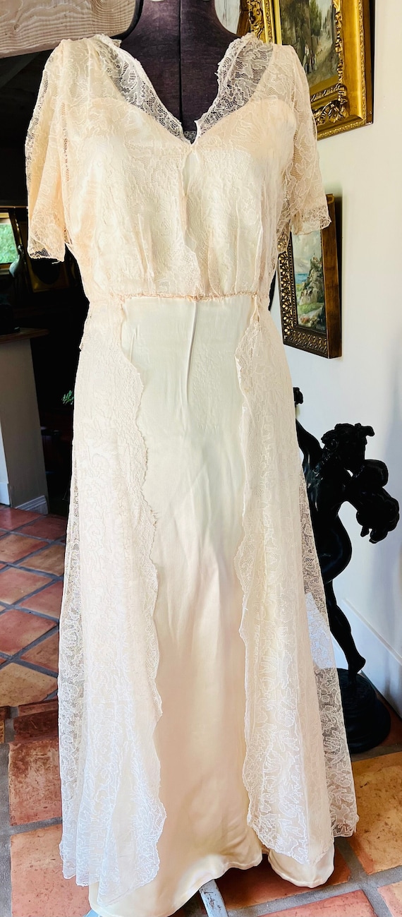 Lovely Edwardian Liquid Silk Satin Lace Gown Forma