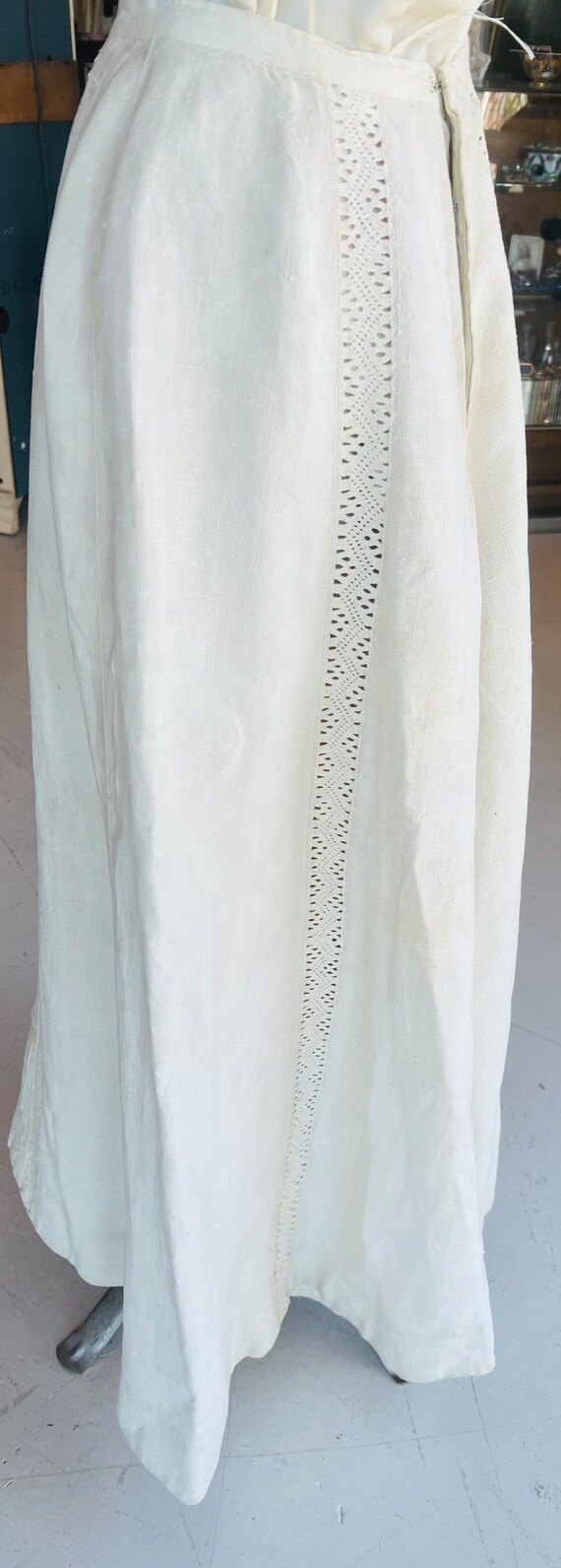 Antique Edwardian Heavy Linen Crochet Skirt Sz Sm - image 3