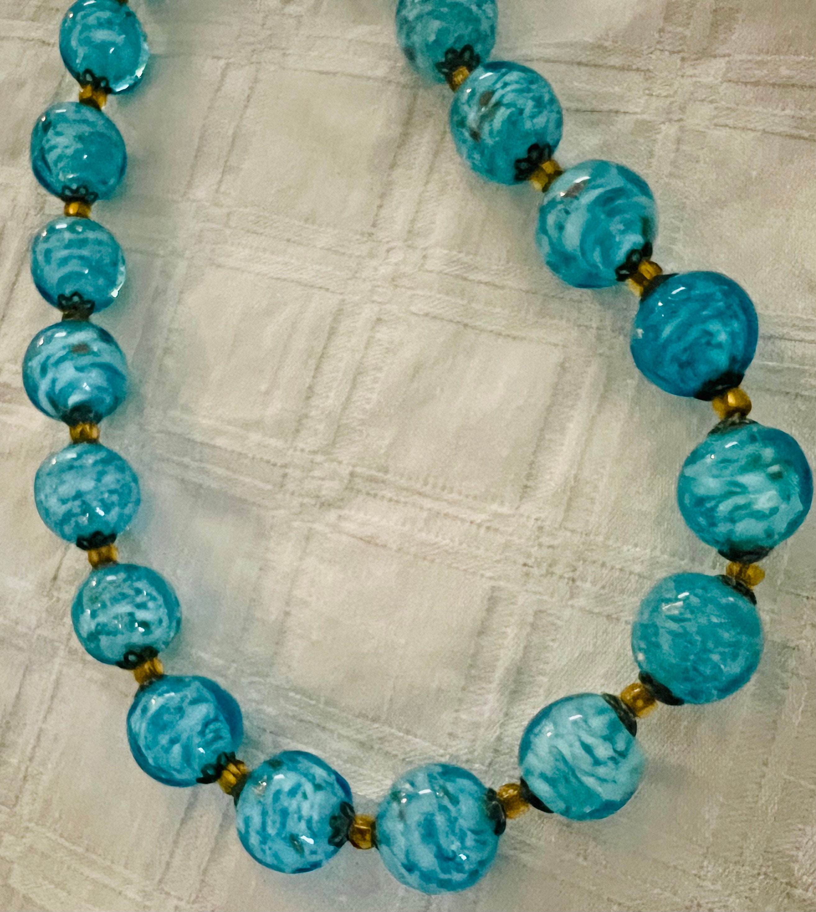 Pretty Vintage Azure Blue Murano Glass Bead Necklace Etsy