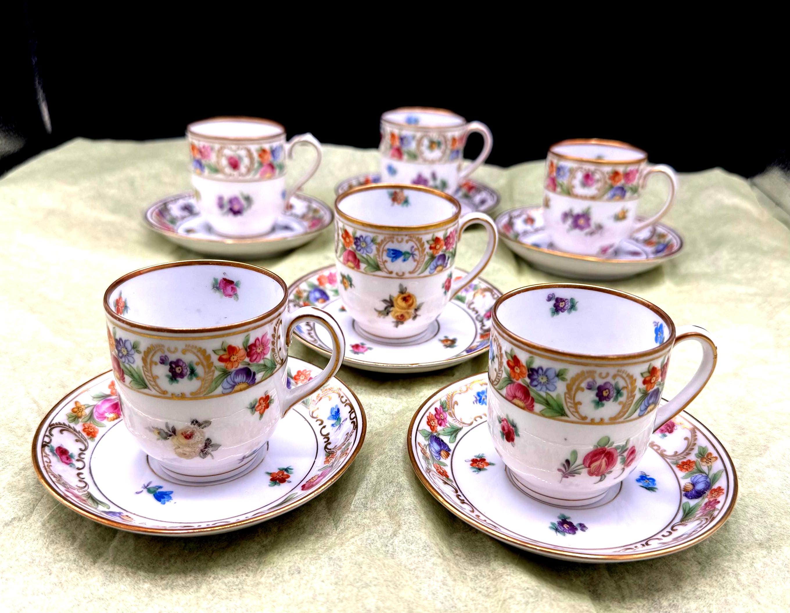 ドイツ　ドレスデン　アンティーク　デミタス　カップ&ソーサー　リボン　シューマン ドイツ ドレスデン アンティーク デミタス カップ&ソーサー リボン