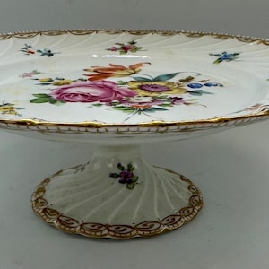 Antique Carl Thieme Handpainted Dresden Flowers Porcelain Pastry Plate Dessert Stand