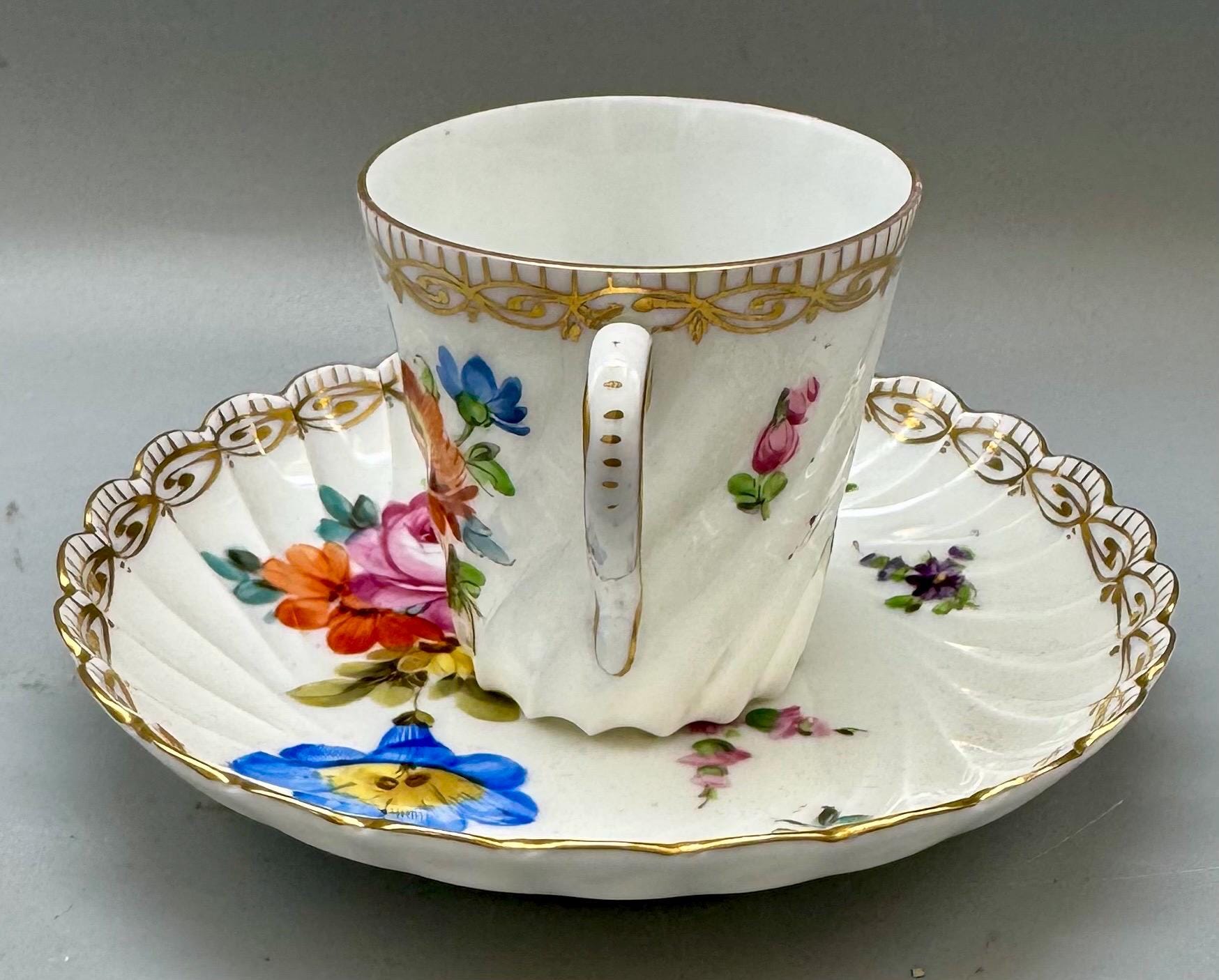 Antique Carl Thieme Dresden Handpainted Roses Demitasse Cup and