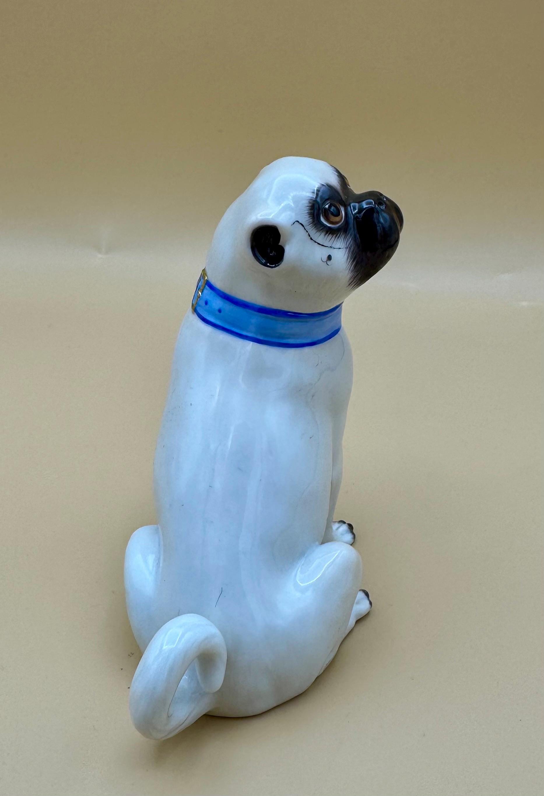 洋書 Meissen Porcelain Dogs 1875-1925 Antique Meissen Porcelain Small 4” Pug Dog W/blue Collar Figurine