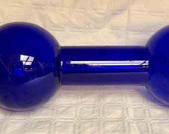 Vintage Art Deco Cobalt Blue Glass Dumbbell Cocktail Shaker