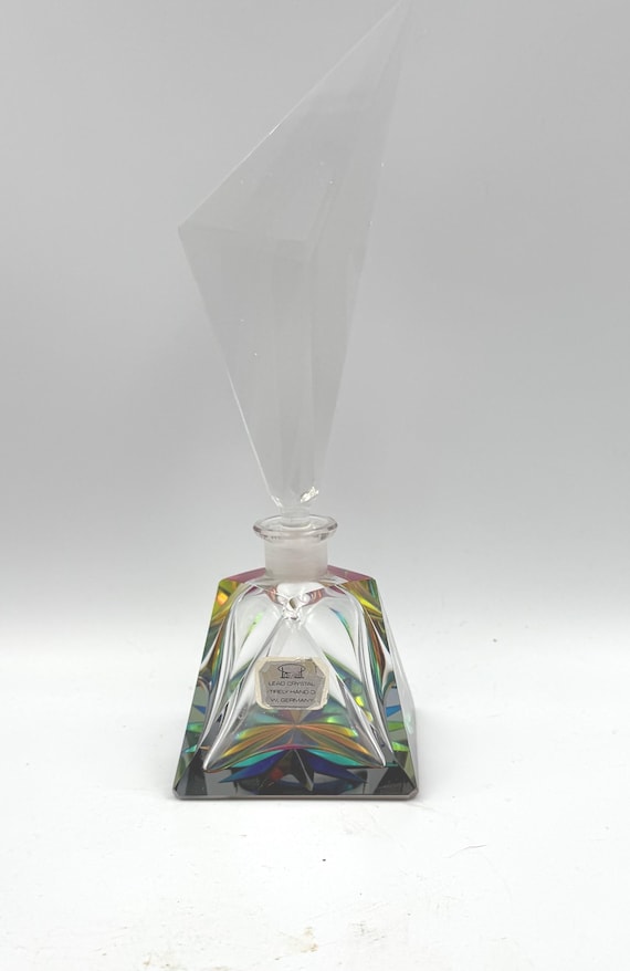 Vintage 1950s German Rainbow Lead Crystal Perfume Bottle Elegant!
