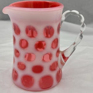 Vintage Fenton Cranberry White Coin Dot Glass Cream Pitcher Creamer