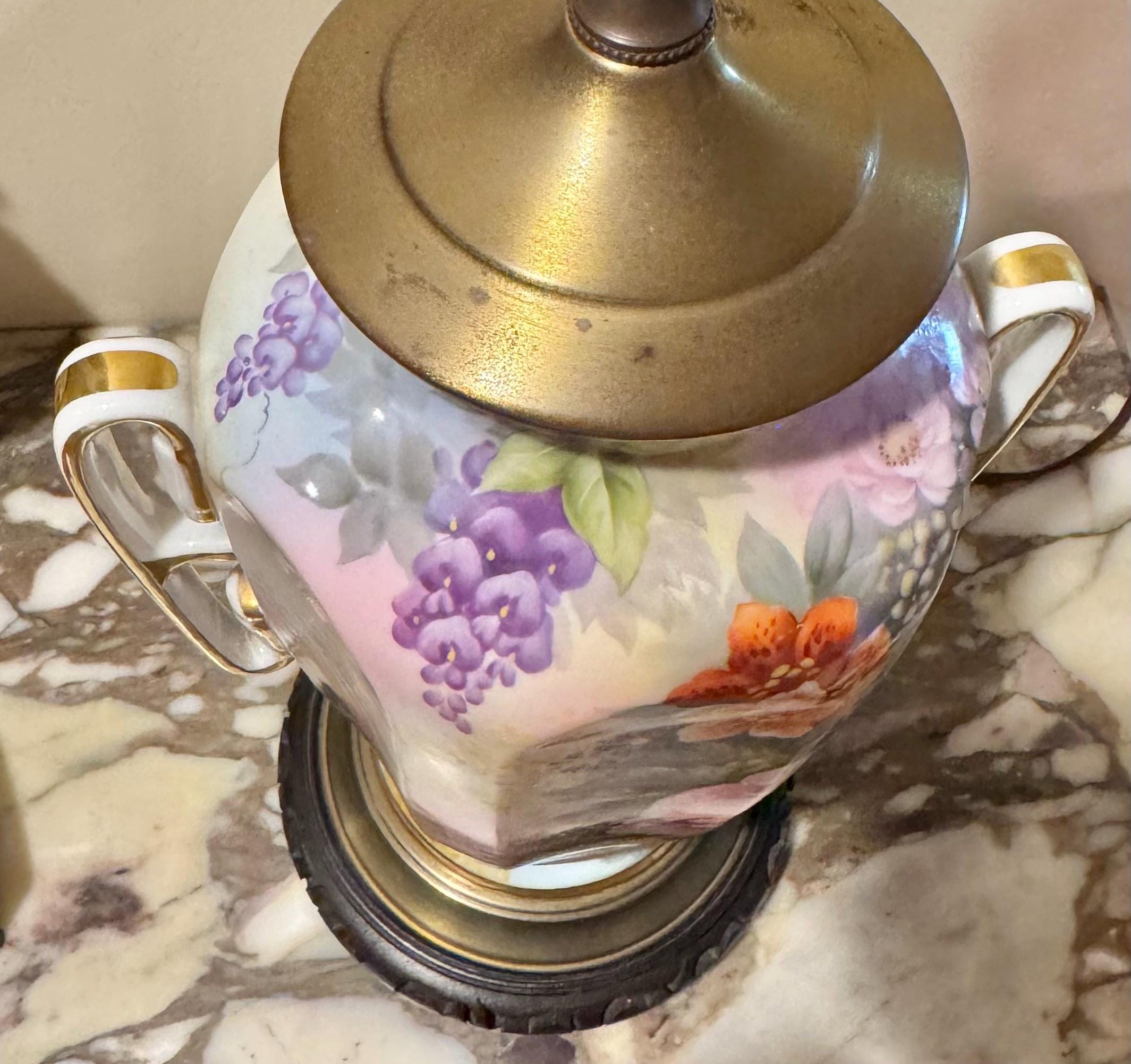 ヴィンテージ手描き磁器テーブルランプ：バラと牡丹、17インチ - Etsy 日本