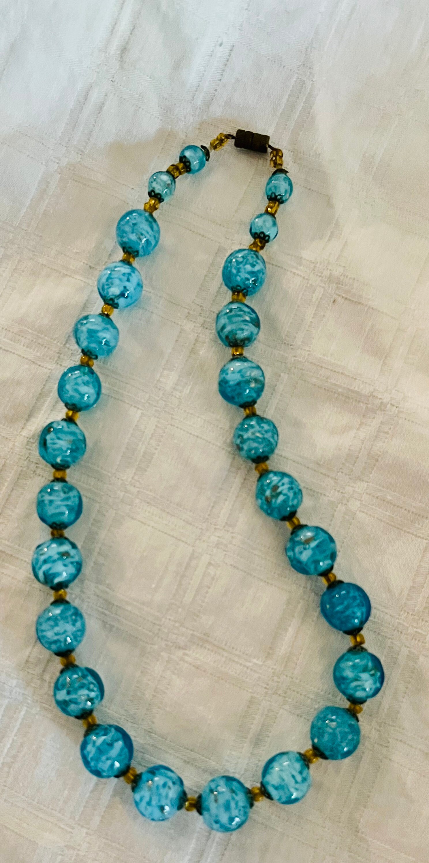 Pretty Vintage Azure Blue Murano Glass Bead Necklace Etsy