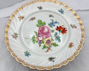 Antique Carl Thieme Handpainted Dresden Flowers Porcelain Pastry Plate Dessert Stand