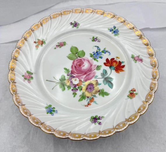 【Carl theime】プレート Antique Carl Thieme Handpainted Dresden Flowers Porcelain Pastry