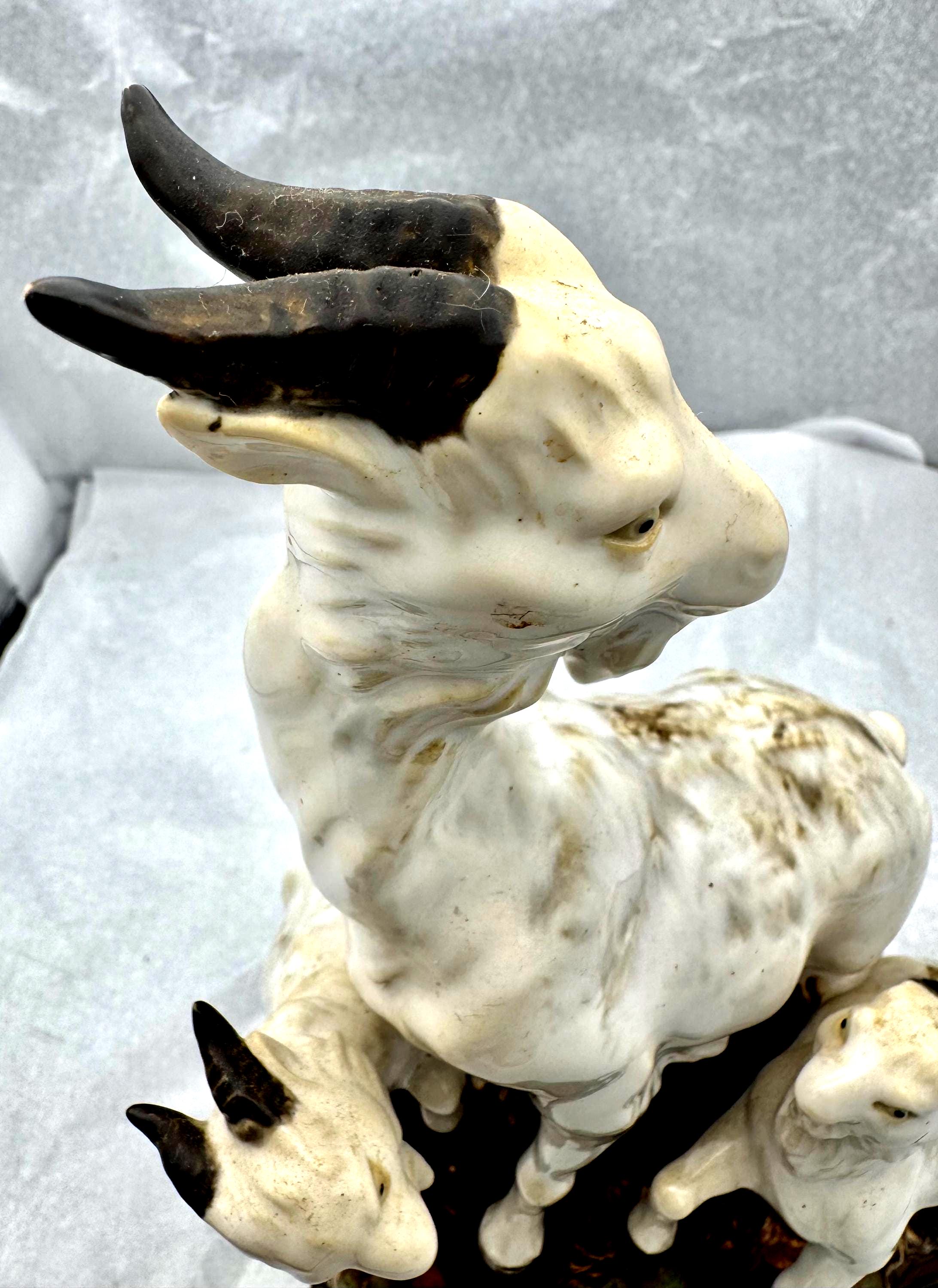 Vintage Chinese 3 Goats on Rocks Majolica Pottery Large Statue