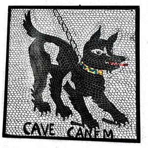 Vintage Marazzi Hand Painted Italian Ceramic Art Tile Pompeii Cave Canem Dog