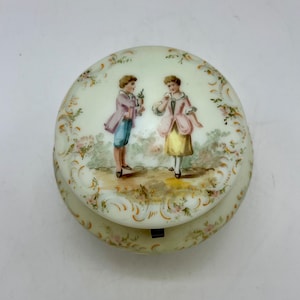 Antique Victorian Handpainted Opaline Glass Powder Trinket Jar