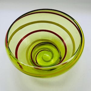 Vintage Czech Bohemian Art Deco uranium Striped Glass Bowl