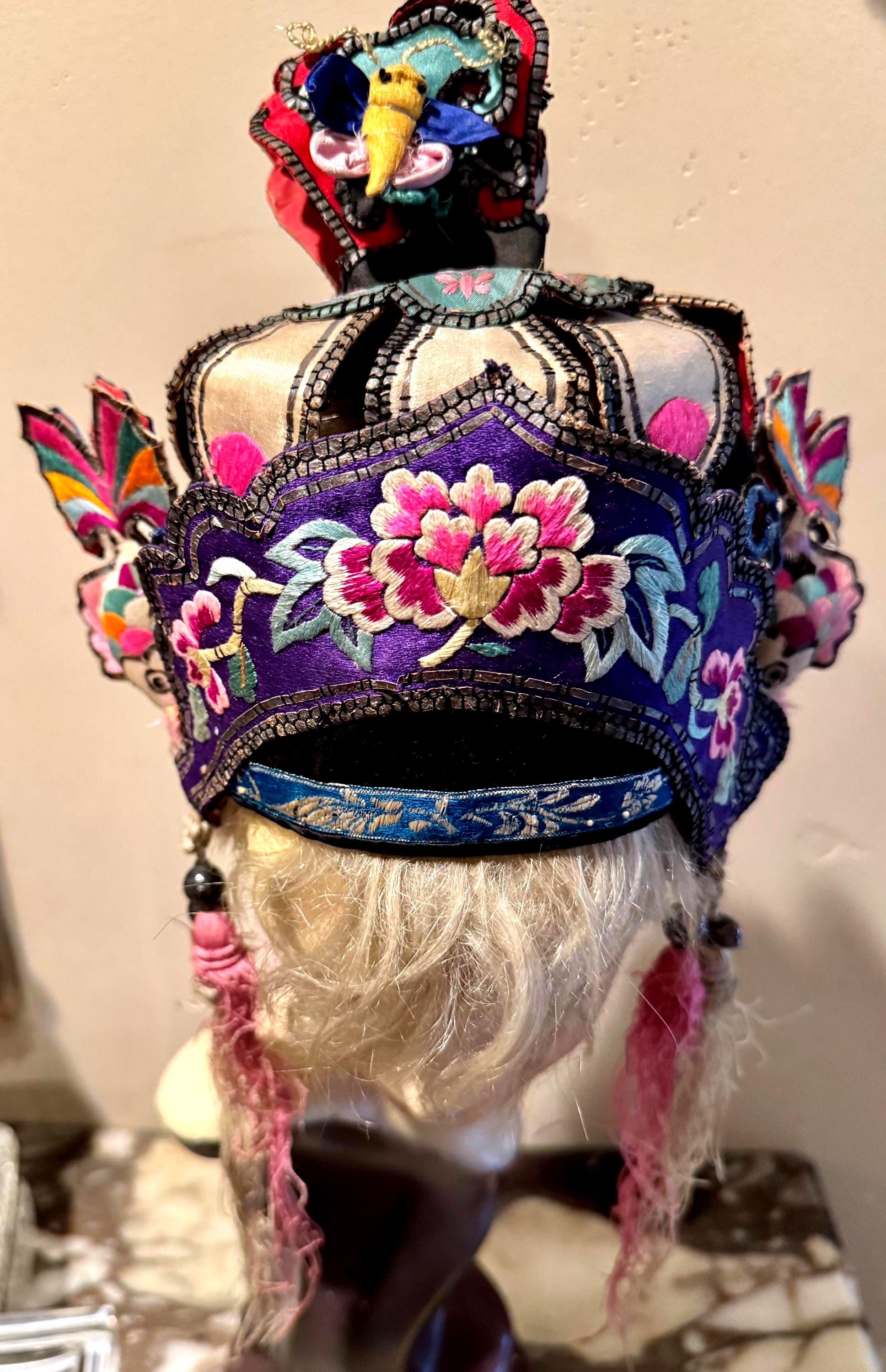 中国 アンティーク 1900年代初期 伝統的な刺繍帽子 希少 骨董 【公式通販】