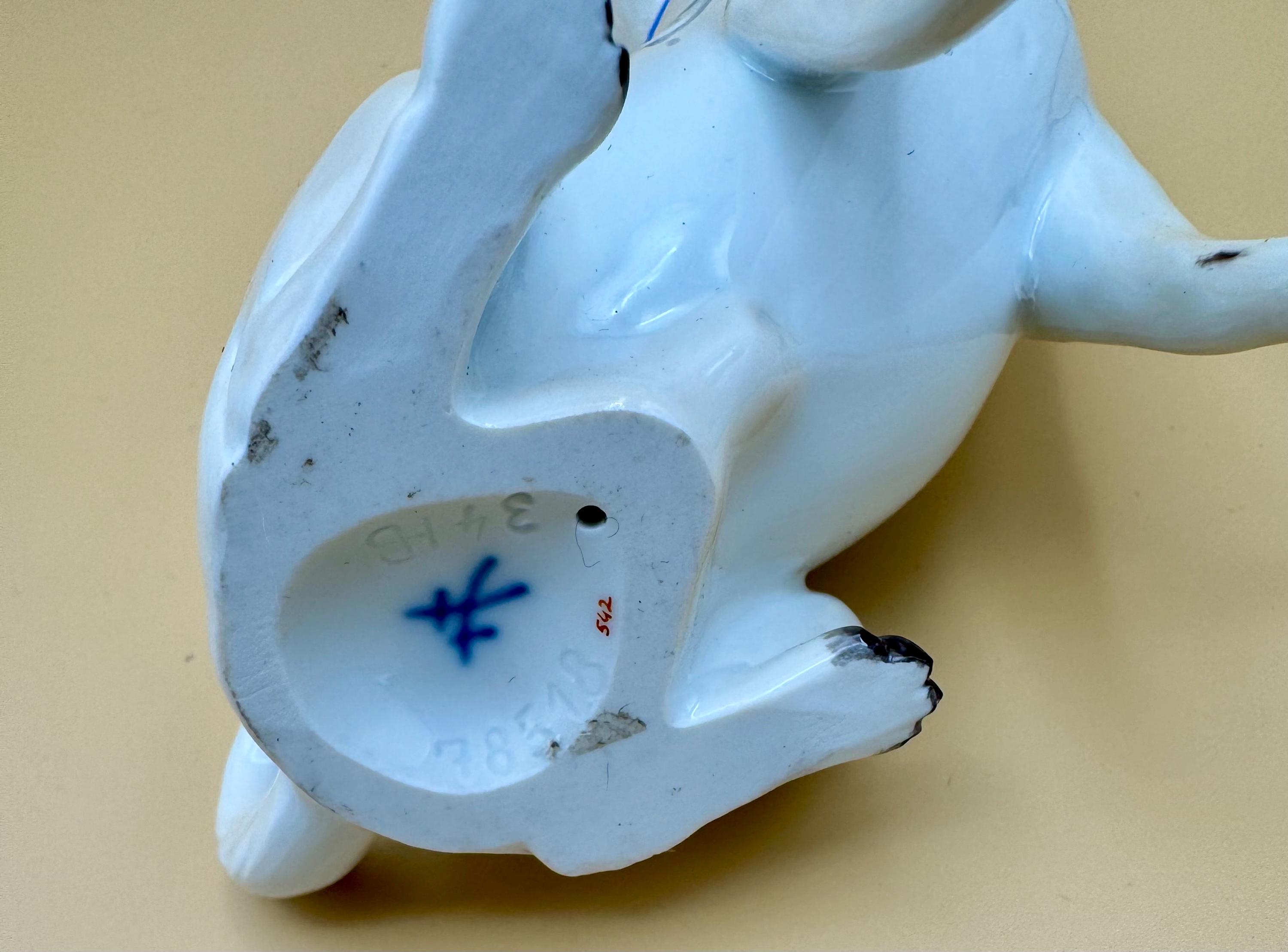 Antique Meissen Porcelain Small 4” Pug Dog W/blue Collar Figurine
