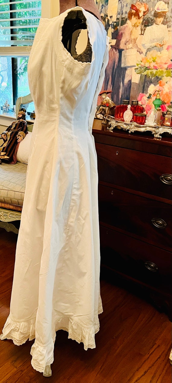 Vintage Edwardian White Cotton Slip Dress Embroid… - image 4