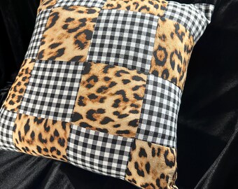 Checkered and Leopard Print Cushion