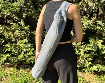 Blue Linen Crossbody Yoga Bag: Modern Sports Bag