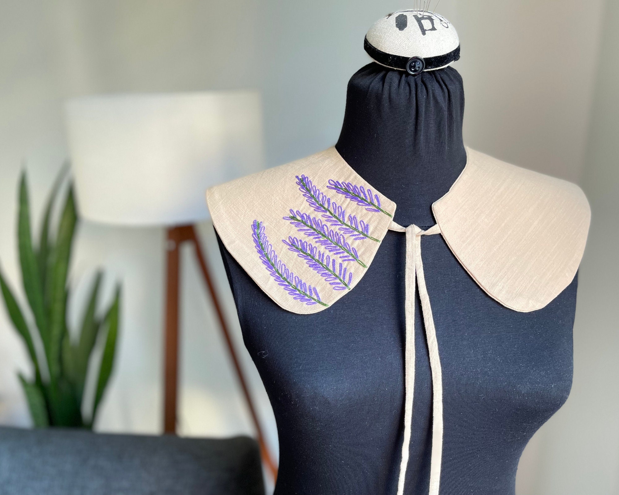 Brown Linen Collar, Women Detachable Collar, Floral Hand Embroidered ...