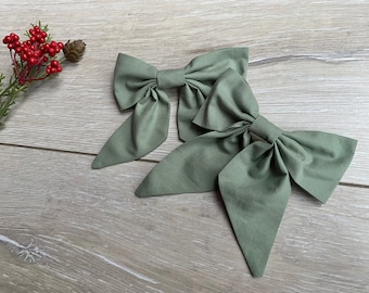 Hair Clip for Women, Olive Green Hair Bow, Clips for Hair Styling, French Barrette Clip, Neutral Hair Bow, Luxury Hair Accessories