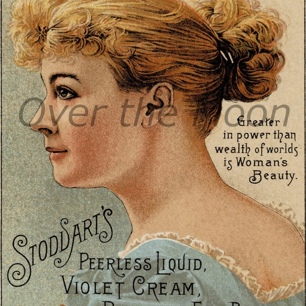 Print of an original victorian trade card - Stoddart's beauty products - Victorian Woman - Reproduction with size options