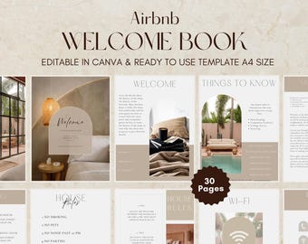 Szablon księgi powitalnej Airbnb, edytowalny przewodnik po księgach gości wynajmu wakacyjnego (pobieranie cyfrowe)