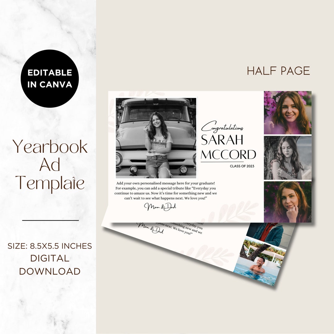 Yearbook Ad Template Half Page, Seniors Yearbook Ad, 8x5 in Yearbook Ad ...