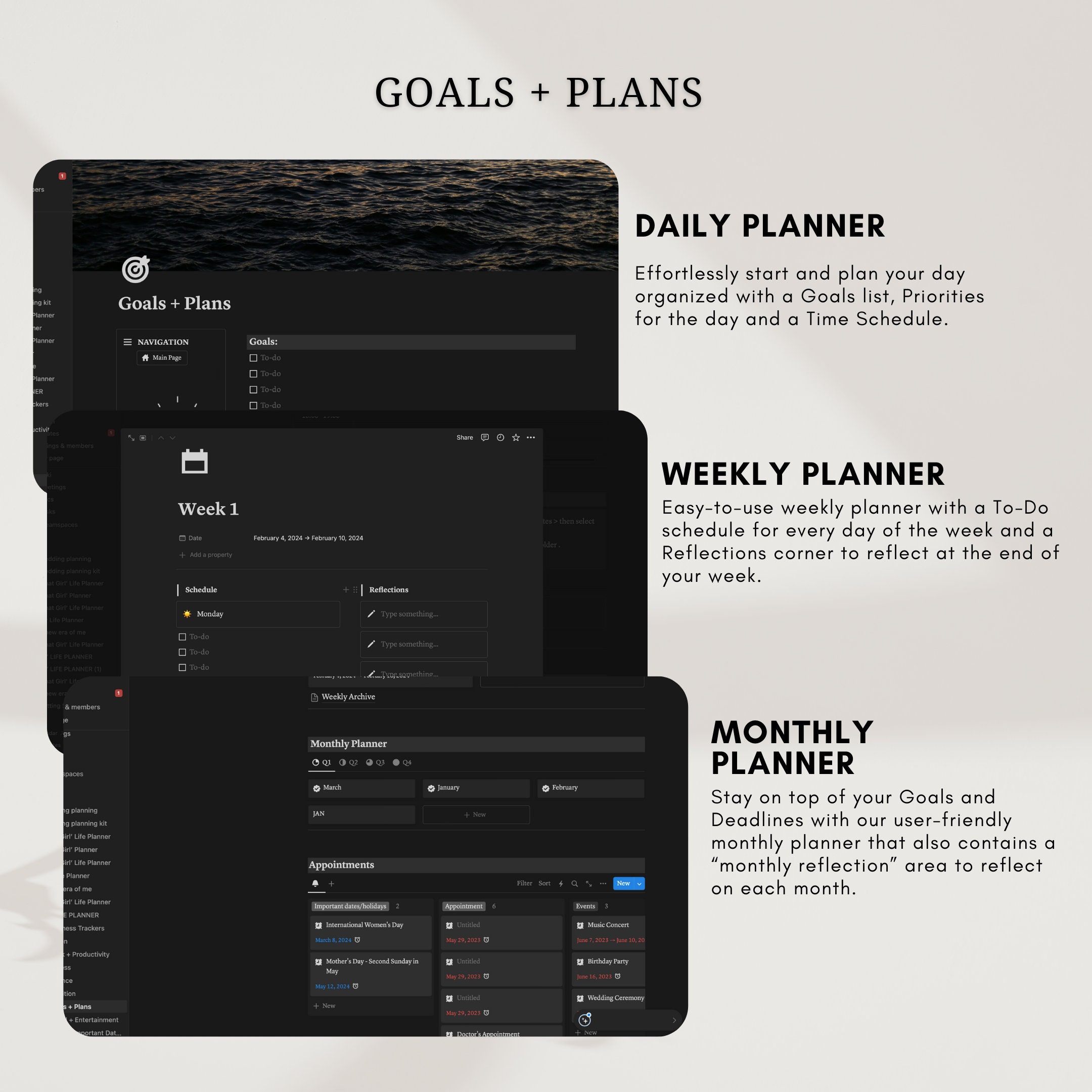 Ultimate Notion Life Planner, All in One Notion Template, Dark Mode ...