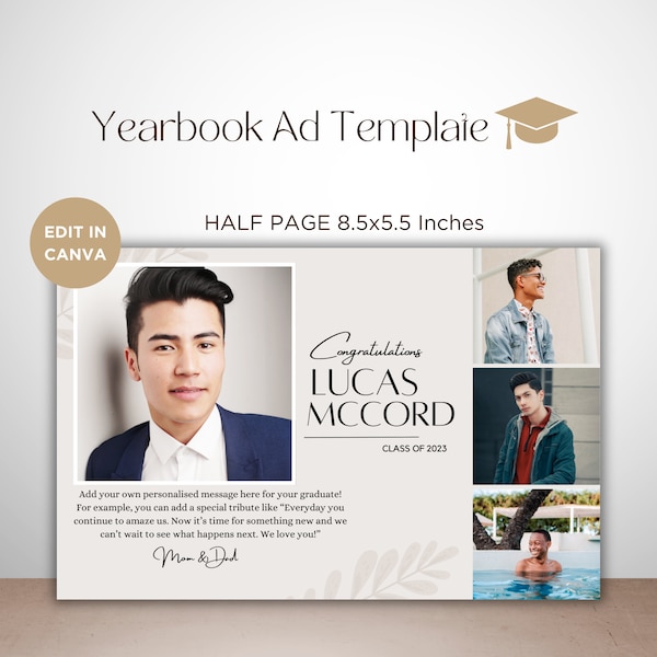 Yearbook ad template Half page boy, Seniors Dedication, Custom Yearbook, Graduation Announcement, Minimalist Full page yearbook ad boys