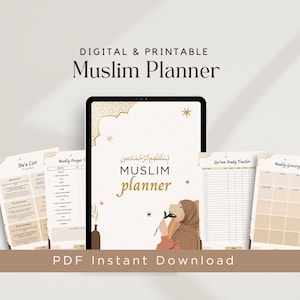 Muslim journal Printable and Digital, Muslimah Planner, Prayer Journal for Muslim Women, Quran Tracker and Salah Tracker, Islamic Planner