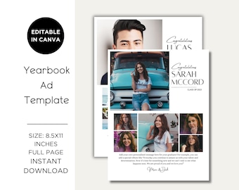 Yearbook Ad Template Full page, Seniors Dedication, Custom Yearbook, Graduation Announcement, Minimalist design