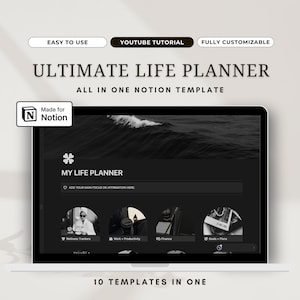 Ultimate Notion Life Planner, All in One Notion template, Dark mode Notion Dashboard,  Adhd Notion Planner, Dark Aesthetic notion Templates