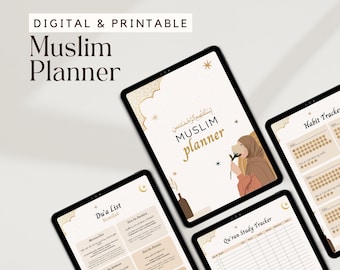 Muslimah Planner Printable and Digital, Muslim journal, Quran Tracker and Salah Tracker, Islamic Planner, Ramadan Planner Elegant Aesthetic