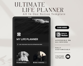 Ultimate Notion Life Planner: All-in-One Dark Mode Template (Digital Download)